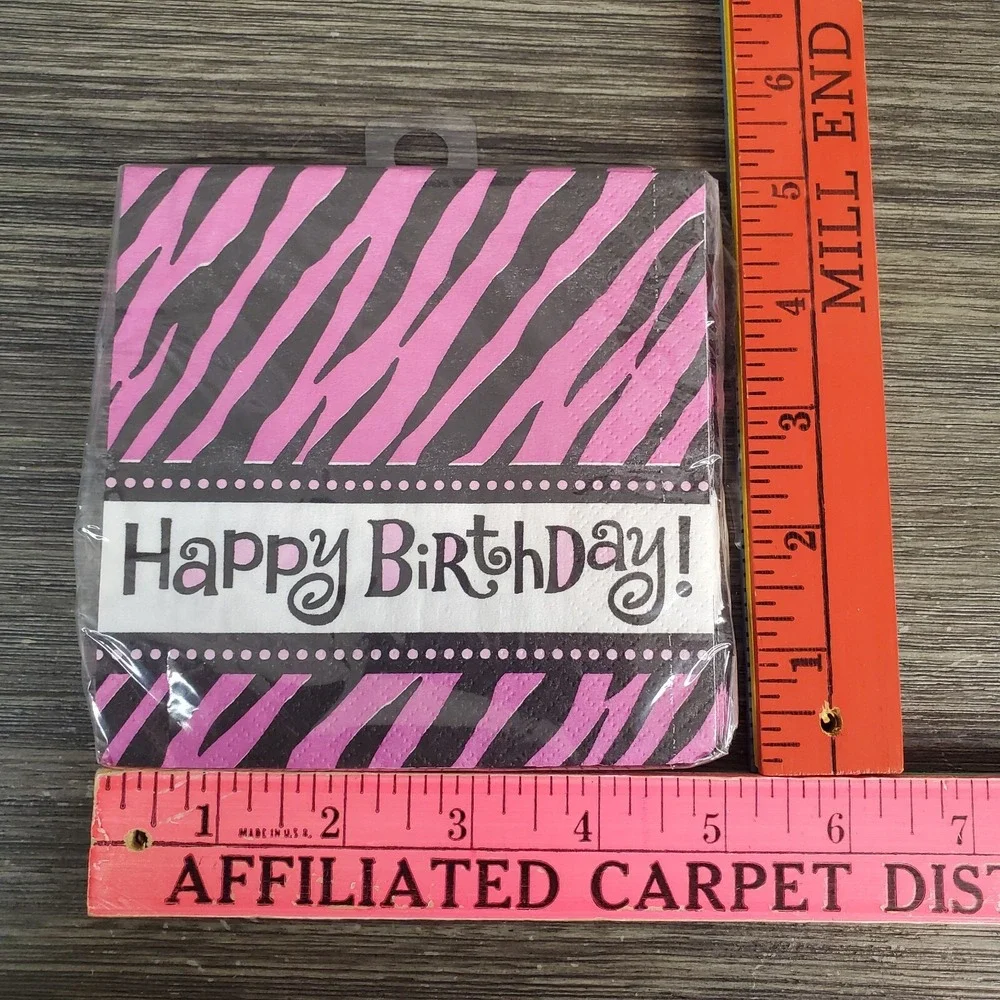Happy‎ Birthday Paper Napkins Pink Zebra 16ct, Rainbow 16 ct - Lot Of 2